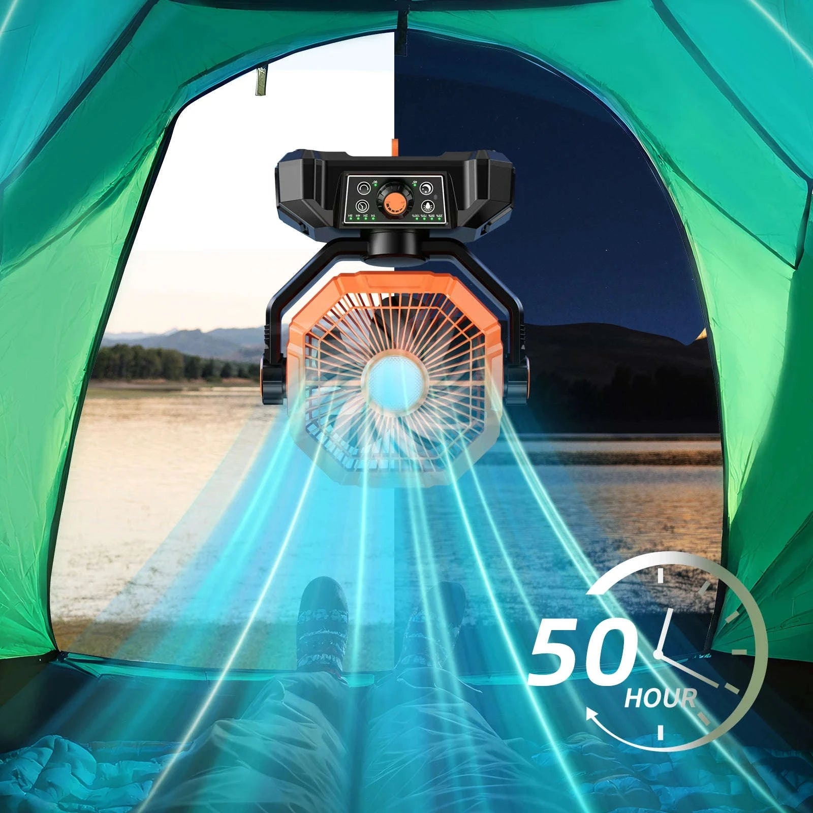 20000mAh Camping Fan with LED Lantern and Remote-Green / United States