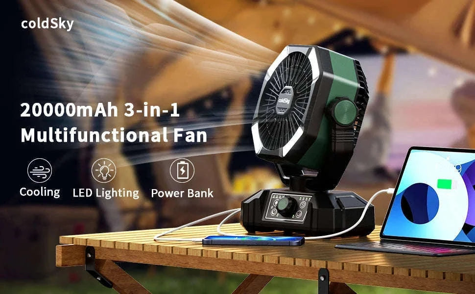 20000mAh Camping Fan with LED Lantern, Remote, 8 Speeds-Orange / Germany