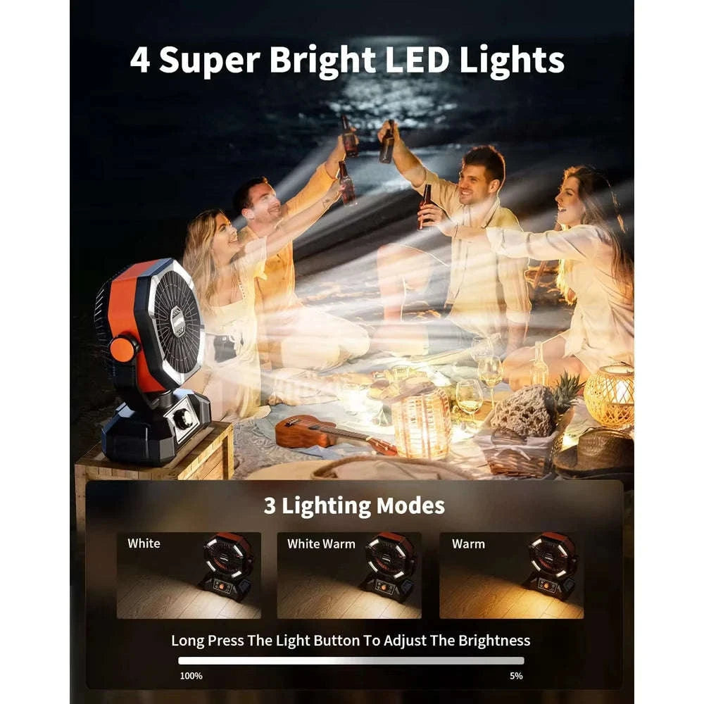 20000mAh Camping Fan with LED Lantern, Remote, 8 Speeds-Orange / Germany