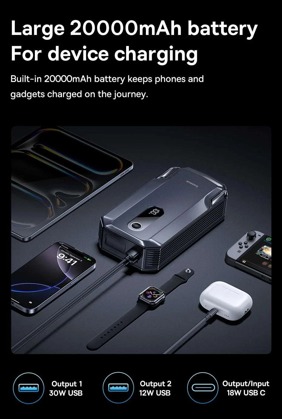 20000mAh Car Jump Starter 8000A Portable 12V Battery Booster-20000mAh