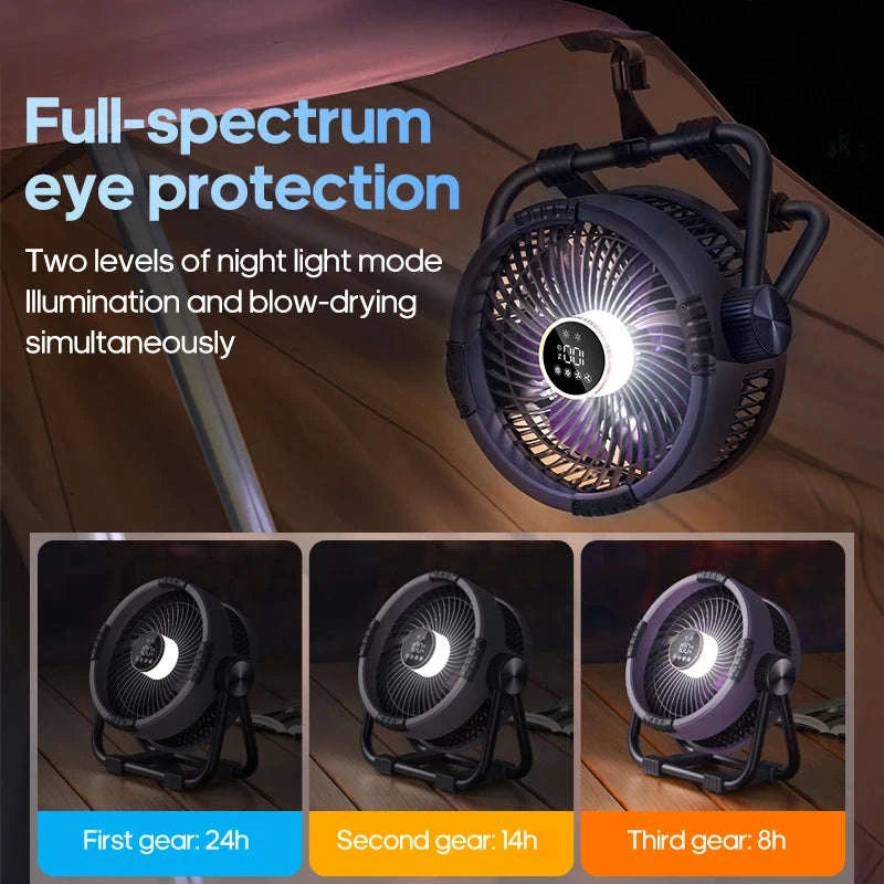 20000mAh Outdoor Camping Fan with LED Light and Remote Control-Khaki 10000mAh Bag