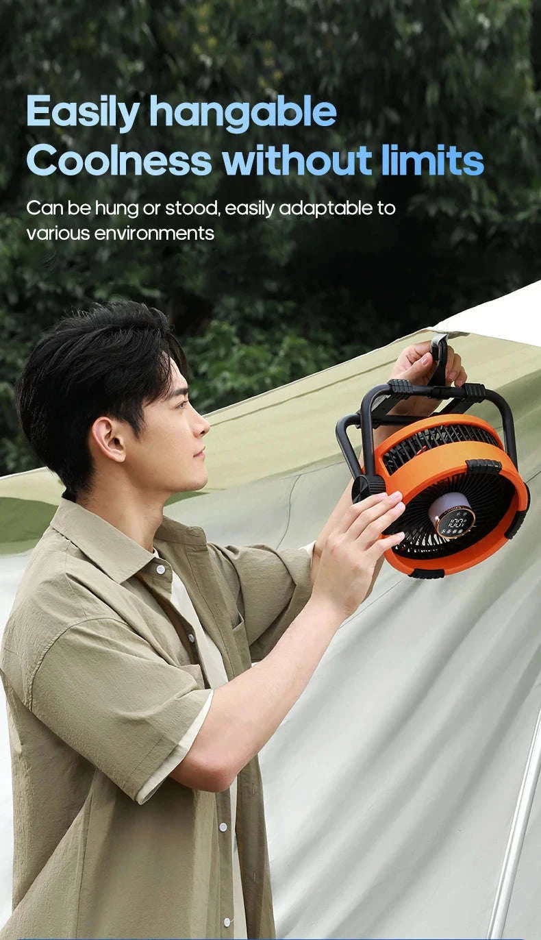 20000mAh Outdoor Camping Fan with LED Light and Remote Control-Khaki 10000mAh Bag