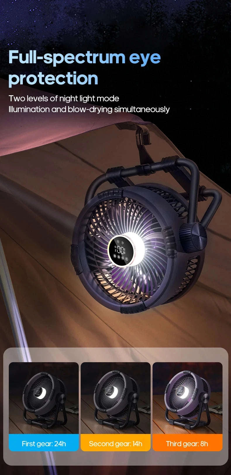 20000mAh Outdoor Camping Fan with LED Light and Remote Control-Khaki 10000mAh Bag