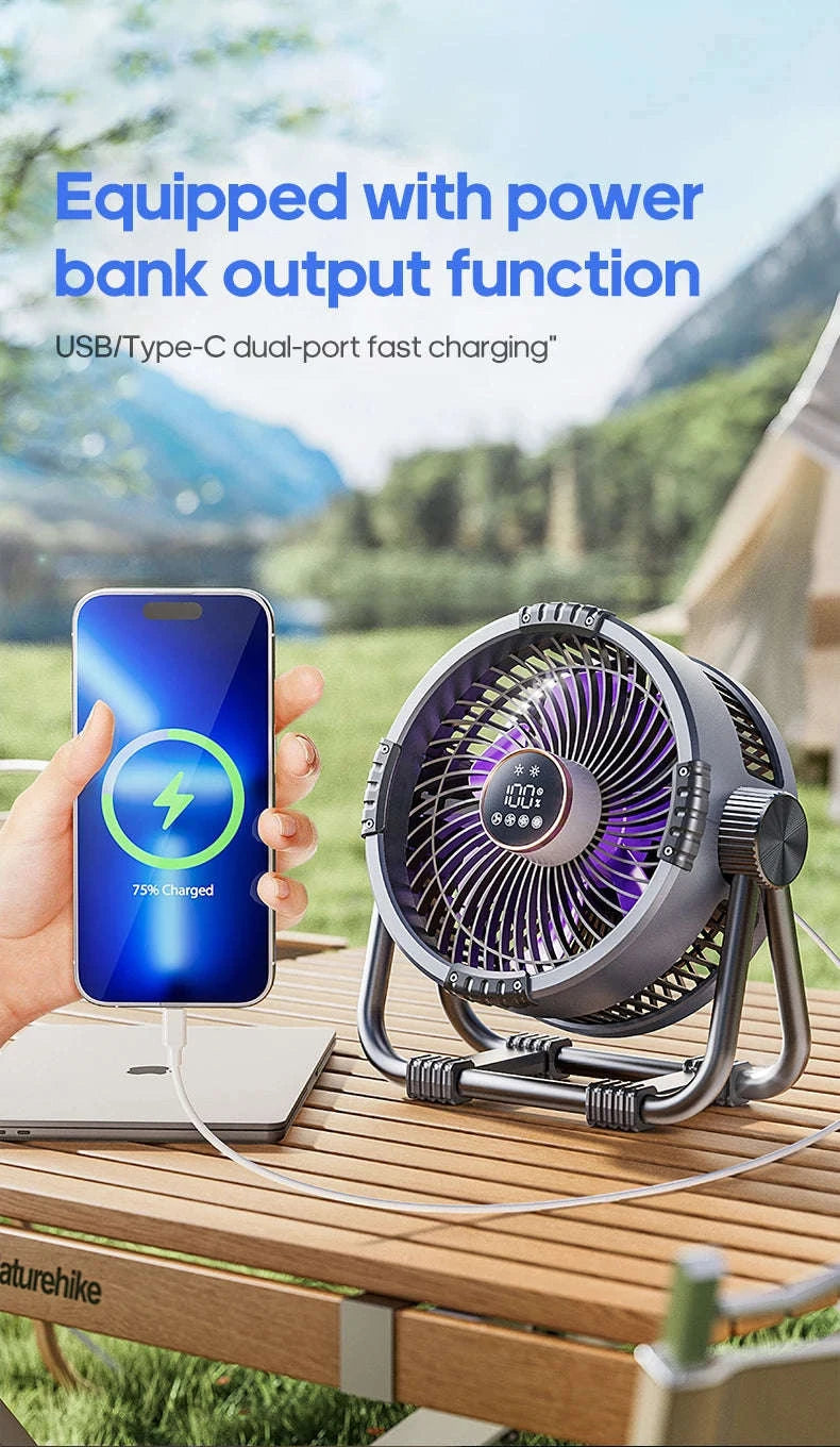 20000mAh Outdoor Camping Fan with LED Light and Remote Control-Khaki 10000mAh Bag
