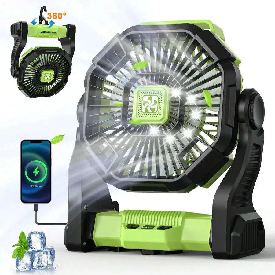 20000mAh Portable Battery Powered Fan with LED Lantern, 4-Speed Adjustable Camping Fan for Tent and Power Outages-United States / Pink / 100V-240V US Plug