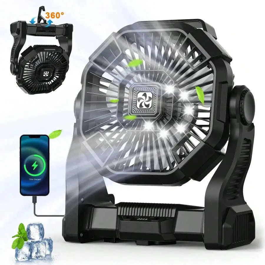 20000mAh Portable Battery Powered Fan with LED Lantern, 4-Speed Adjustable Camping Fan for Tent and Power Outages-United States / Pink / 100V-240V US Plug