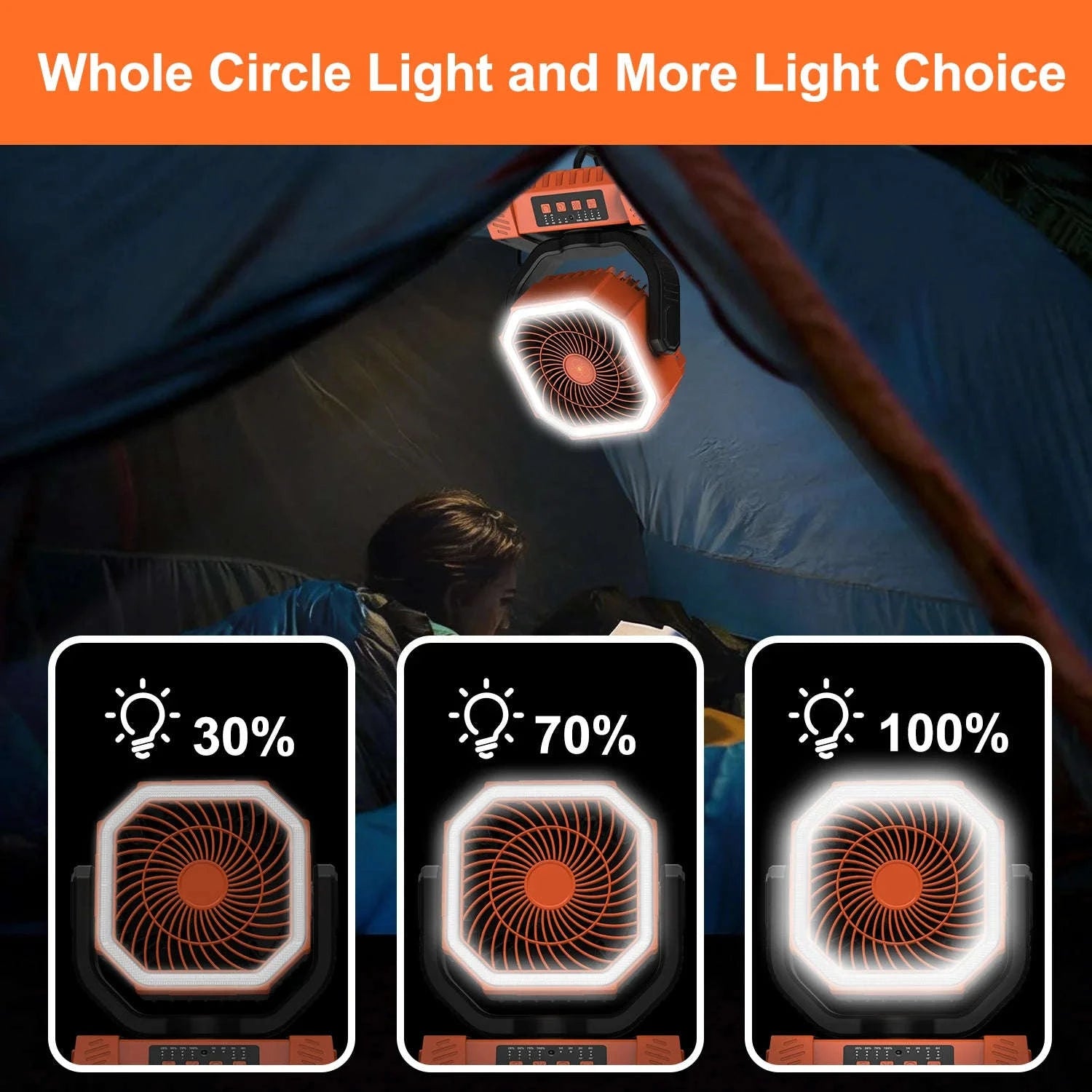 20000mAh Rechargeable Camping Fan with Auto Oscillation, Remote, Timer and LED Lantern-black / United States