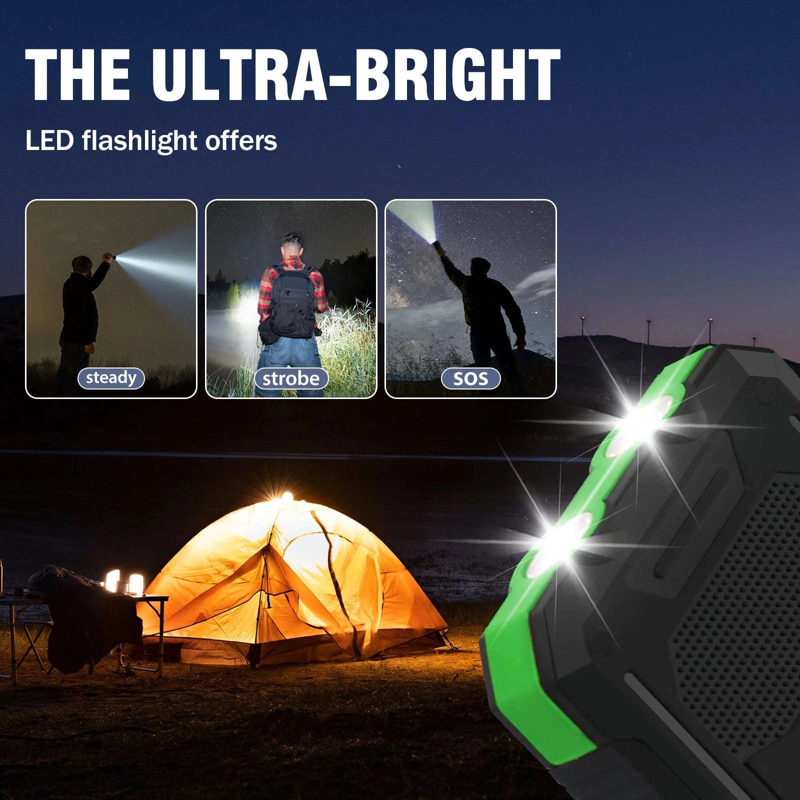 20000mAh Solar Power Bank with Dual USB, LED Light & Compass-Blue Color / United States