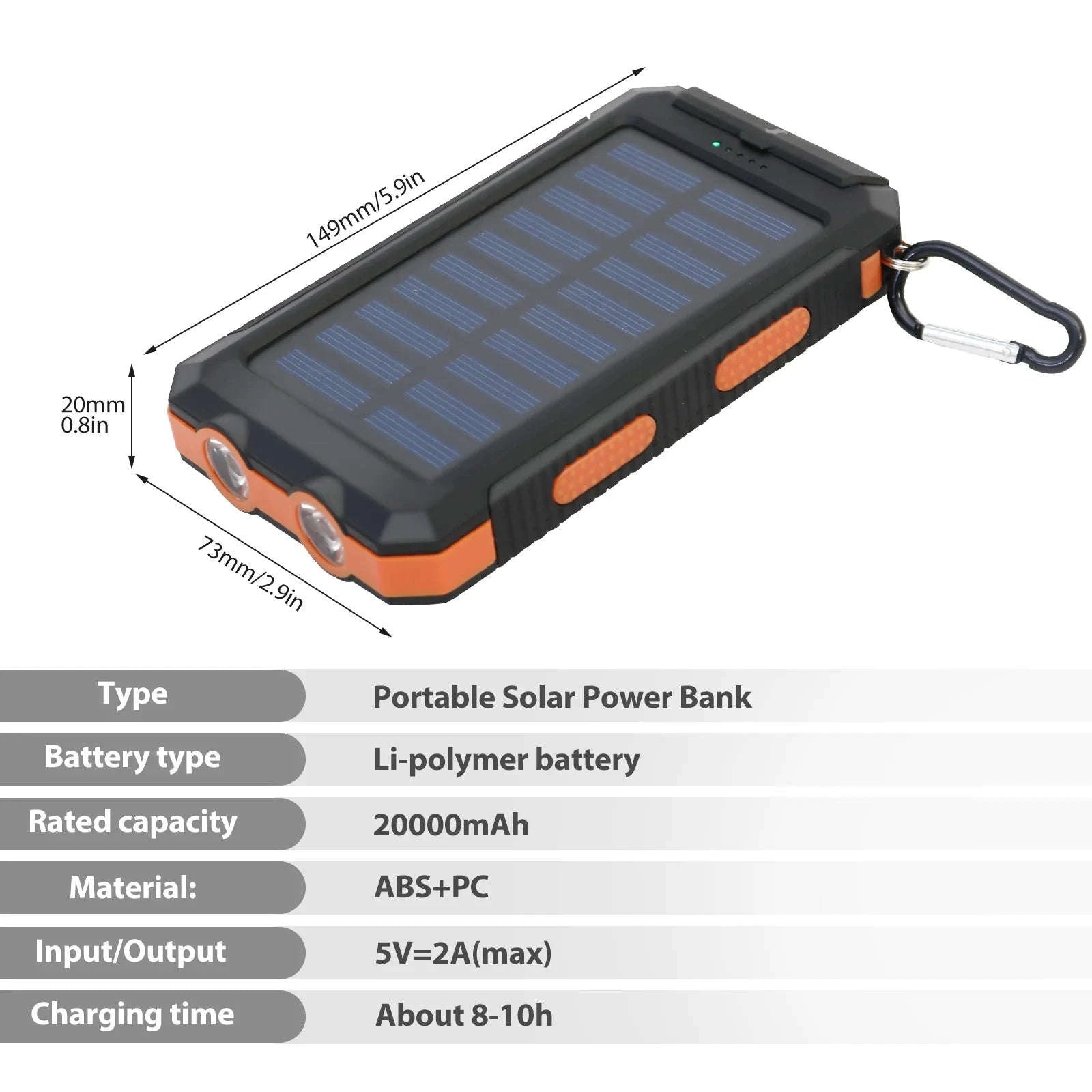 20000mAh Solar Power Bank with Dual USB, LED Light & Compass-Blue Color / United States
