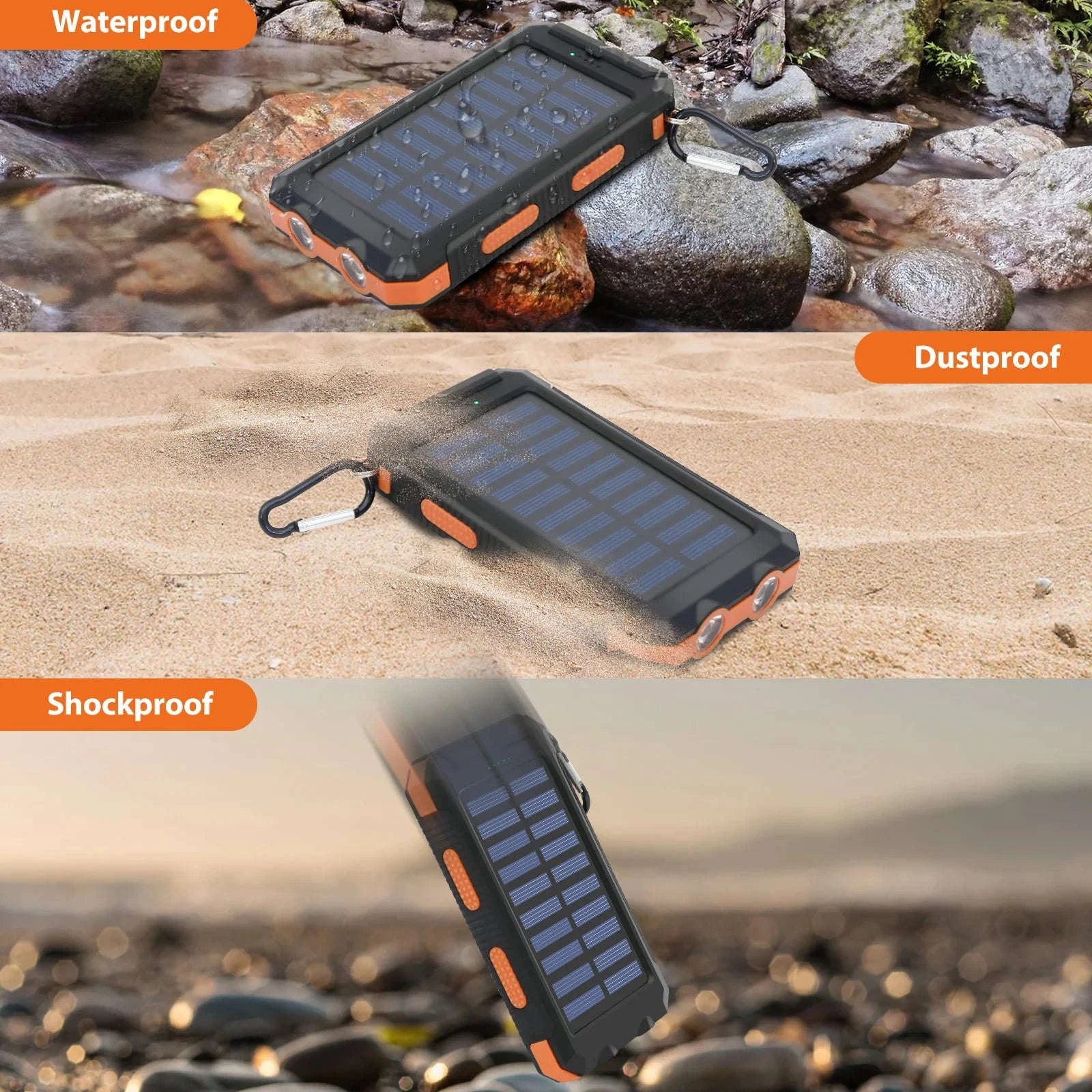 20000mAh Solar Power Bank with Dual USB, LED Light & Compass-Blue Color / United States