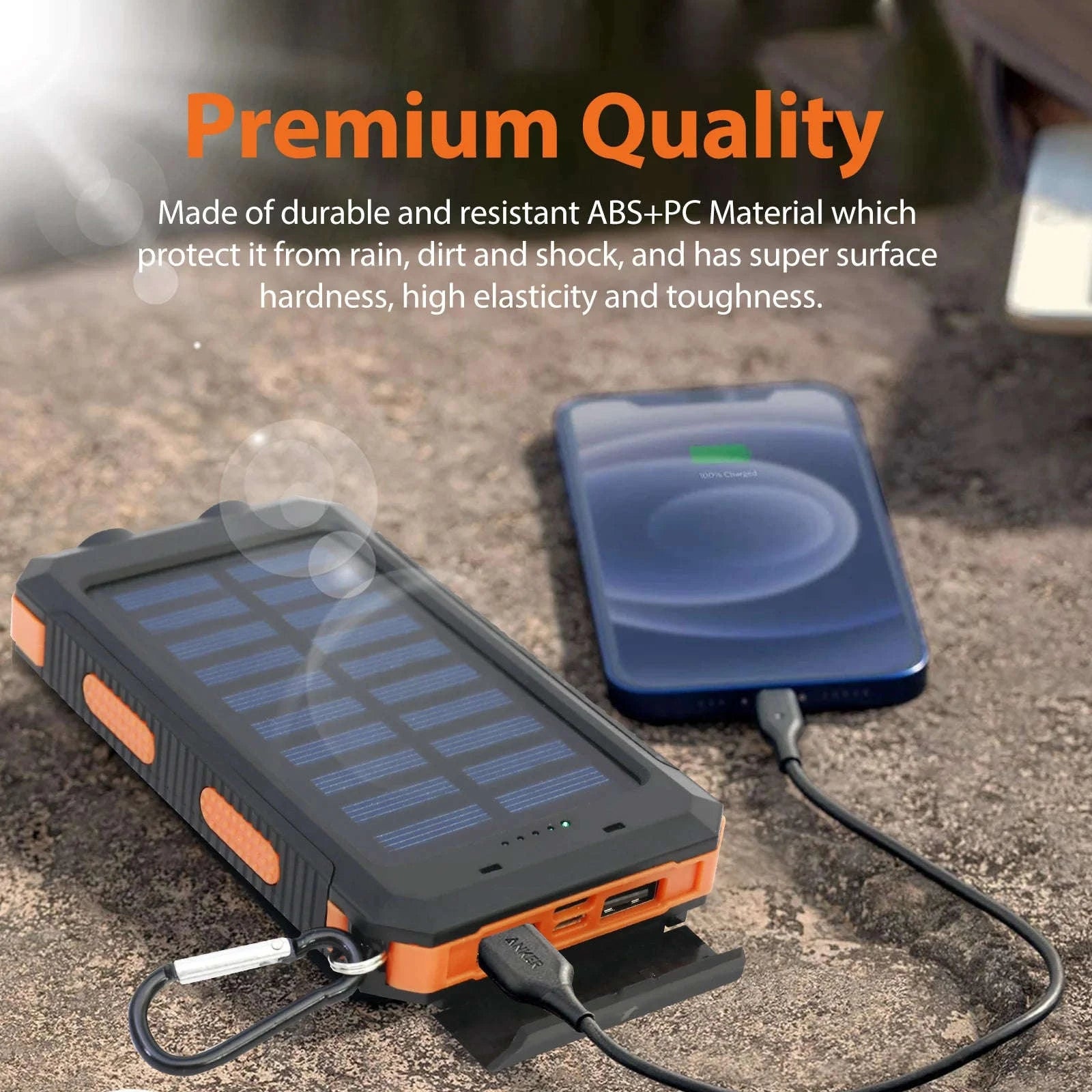 20000mAh Solar Power Bank with Dual USB, LED Light & Compass-Blue Color / United States