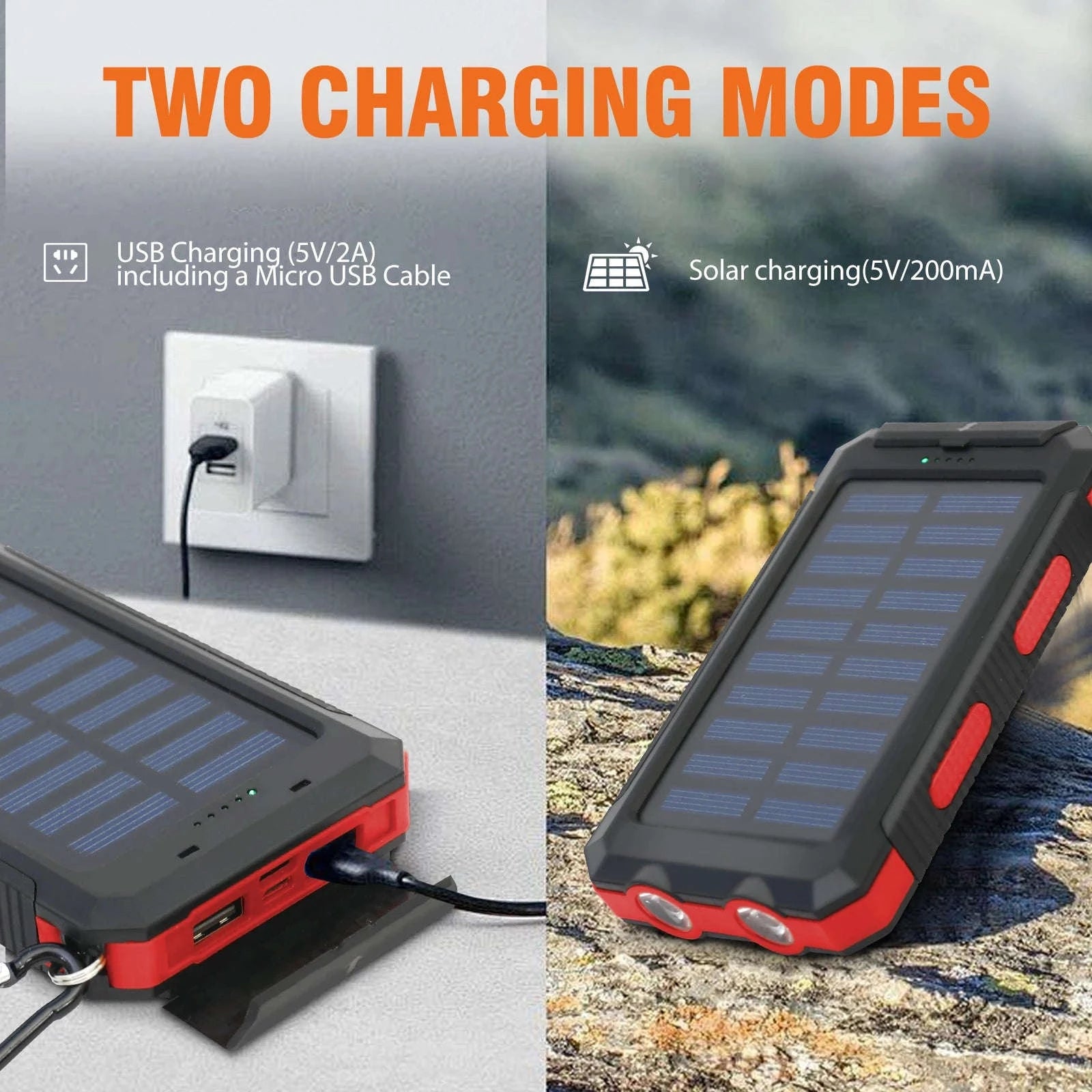 20000mAh Solar Power Bank with Dual USB, LED Light & Compass-Blue Color / United States