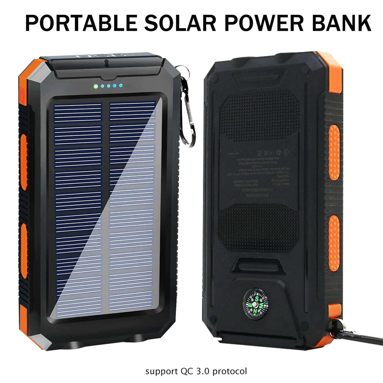 20000mAh Solar Power Bank with Dual USB, LED Light & Compass-Blue Color / United States