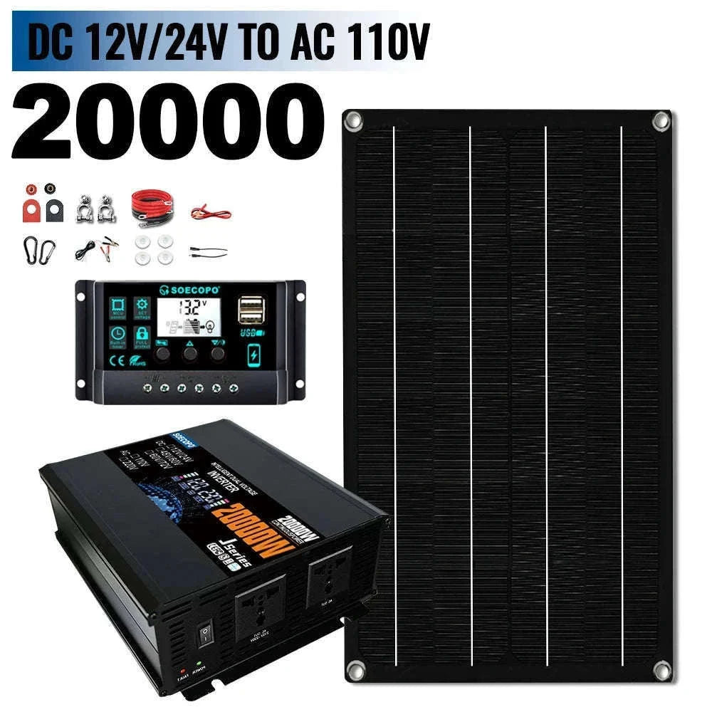 20000W Solar Power System Kit with 800W Panel & 1600W Inverter-12V 24V To 220V 50Hz