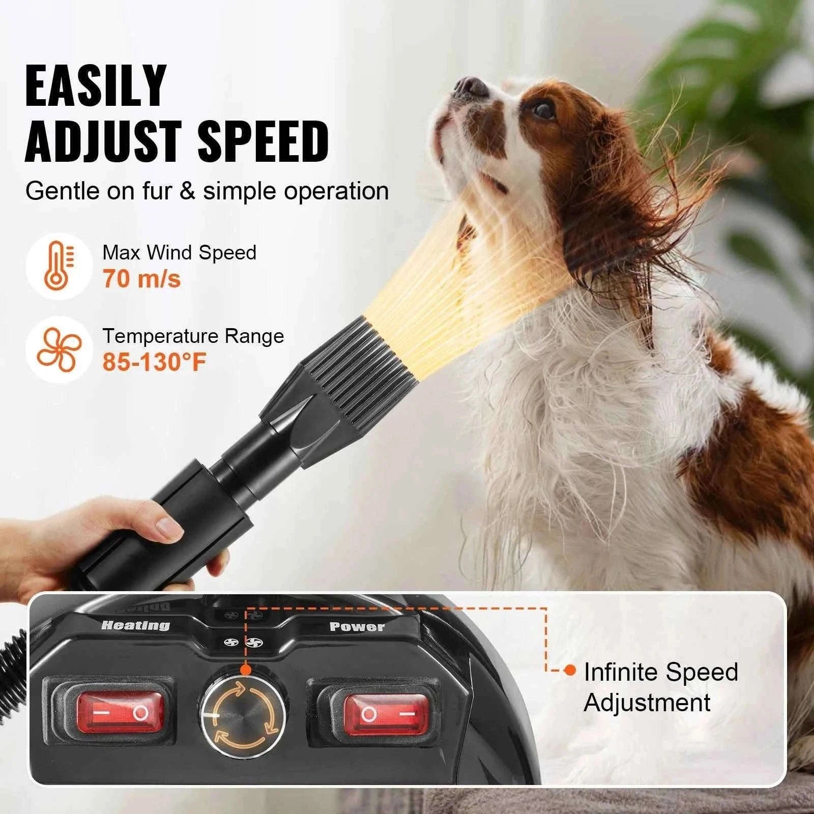 2000W/2.7HP Dog Blow Dryer with Adjustable Speed-Gray / CZECH REPUBLIC