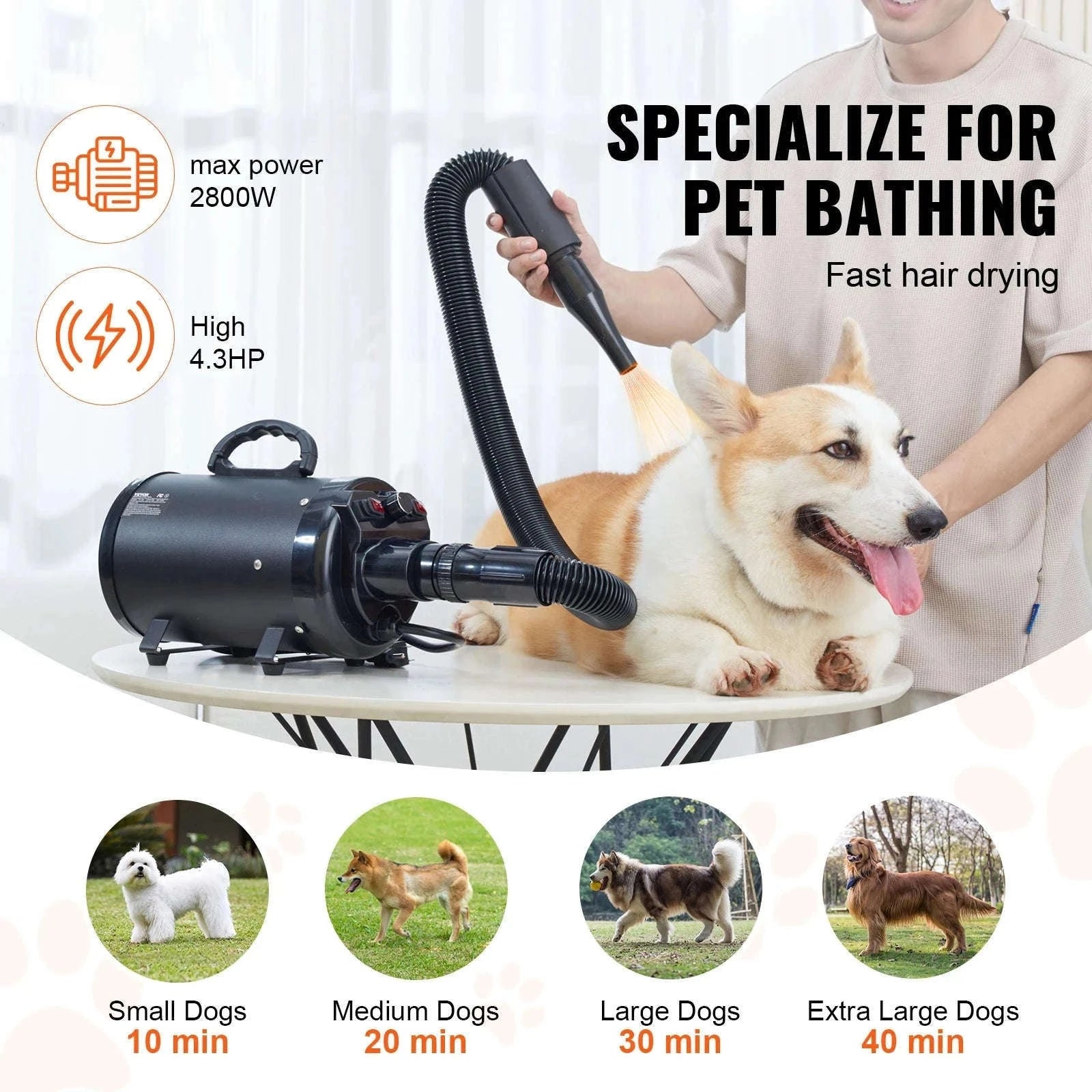 2000W/2.7HP Dog Blow Dryer with Adjustable Speed-Gray / CZECH REPUBLIC
