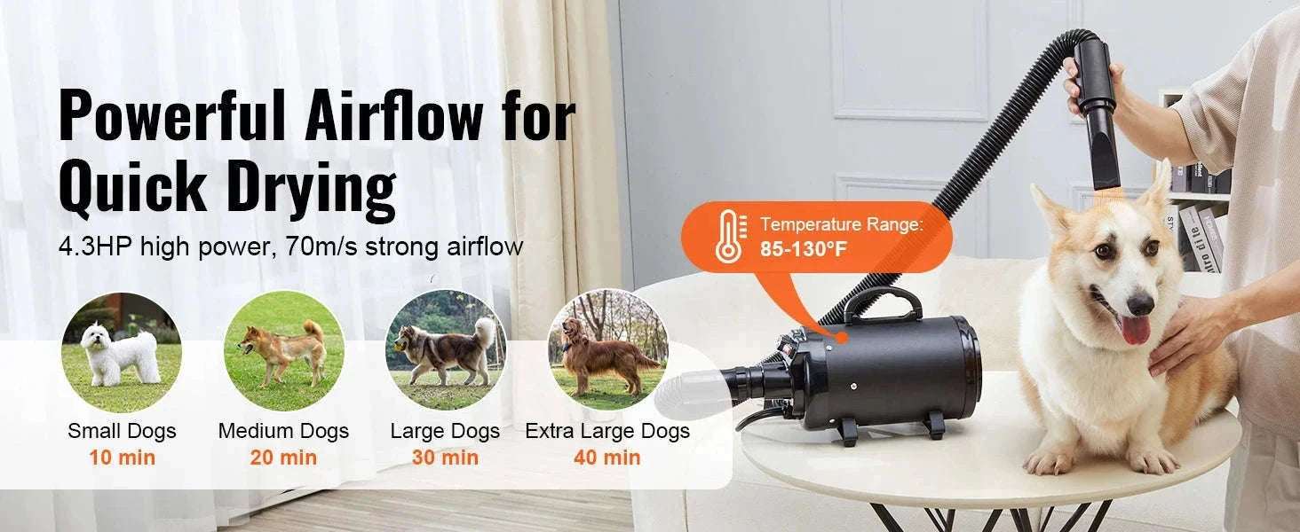 2000W/2.7HP Dog Blow Dryer with Adjustable Speed-Gray / CZECH REPUBLIC