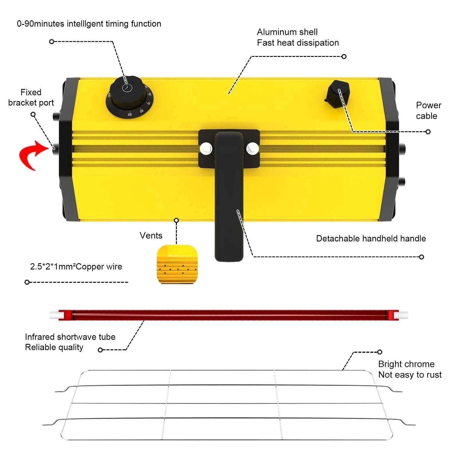 2000W Infrared Paint Curing Lamp with Adjustable Bracket-ZJ-SC-002 / 220V EU / GERMANY