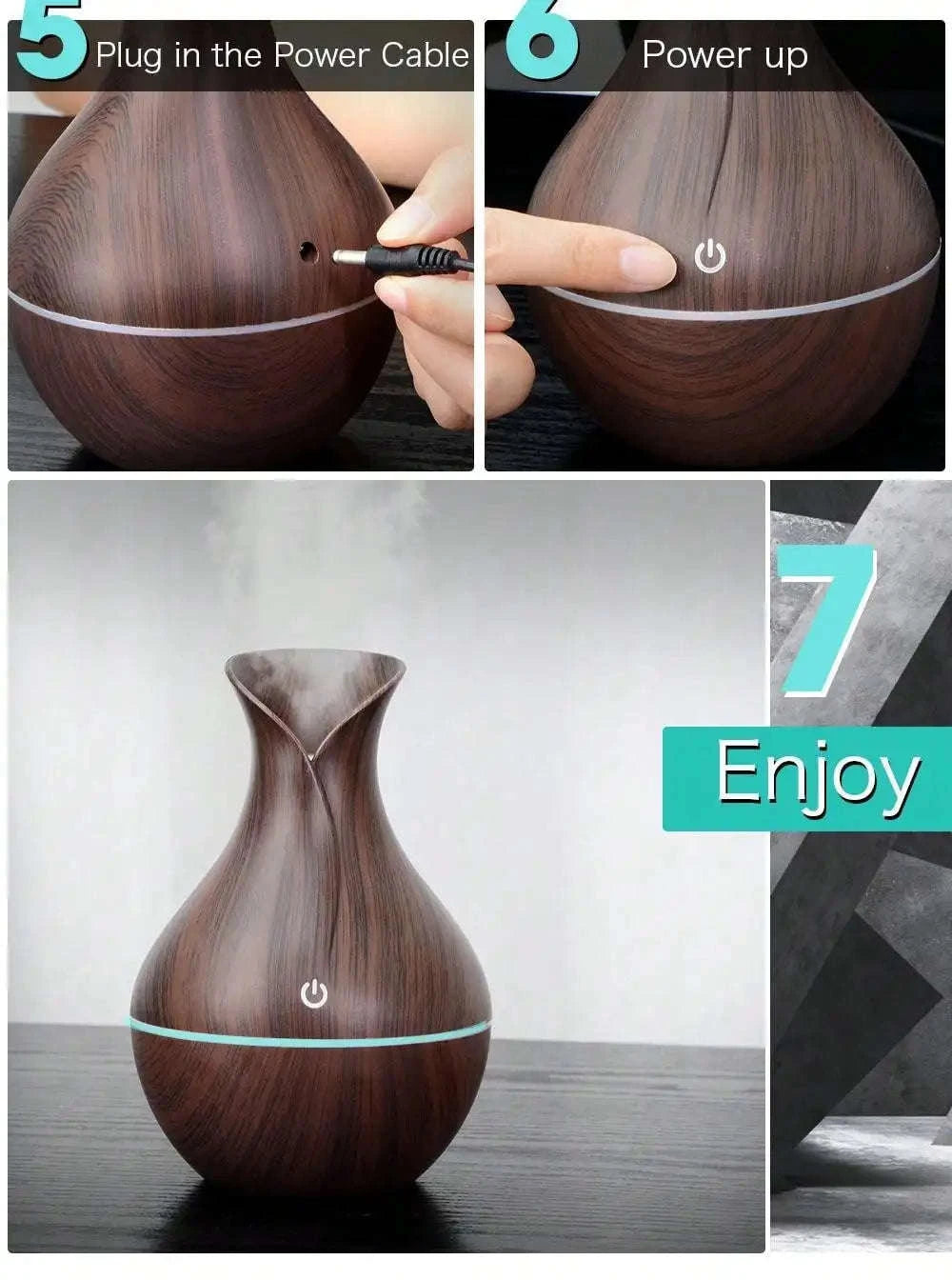 200ml Air Humidifier Essential Oil Diffuser USB Mist Maker-white wood grain