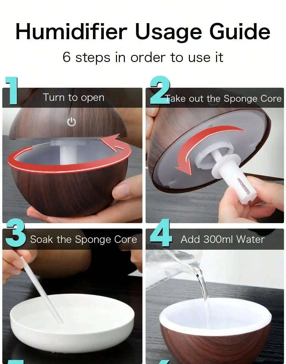 200ml Air Humidifier Essential Oil Diffuser USB Mist Maker-white wood grain