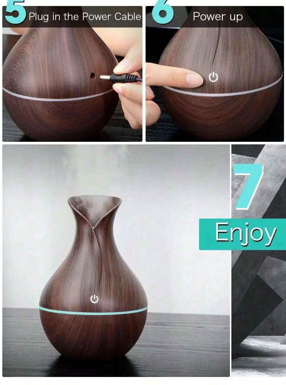 200ml USB Air Humidifier Essential Oil Diffuser with Mist-white wood grain