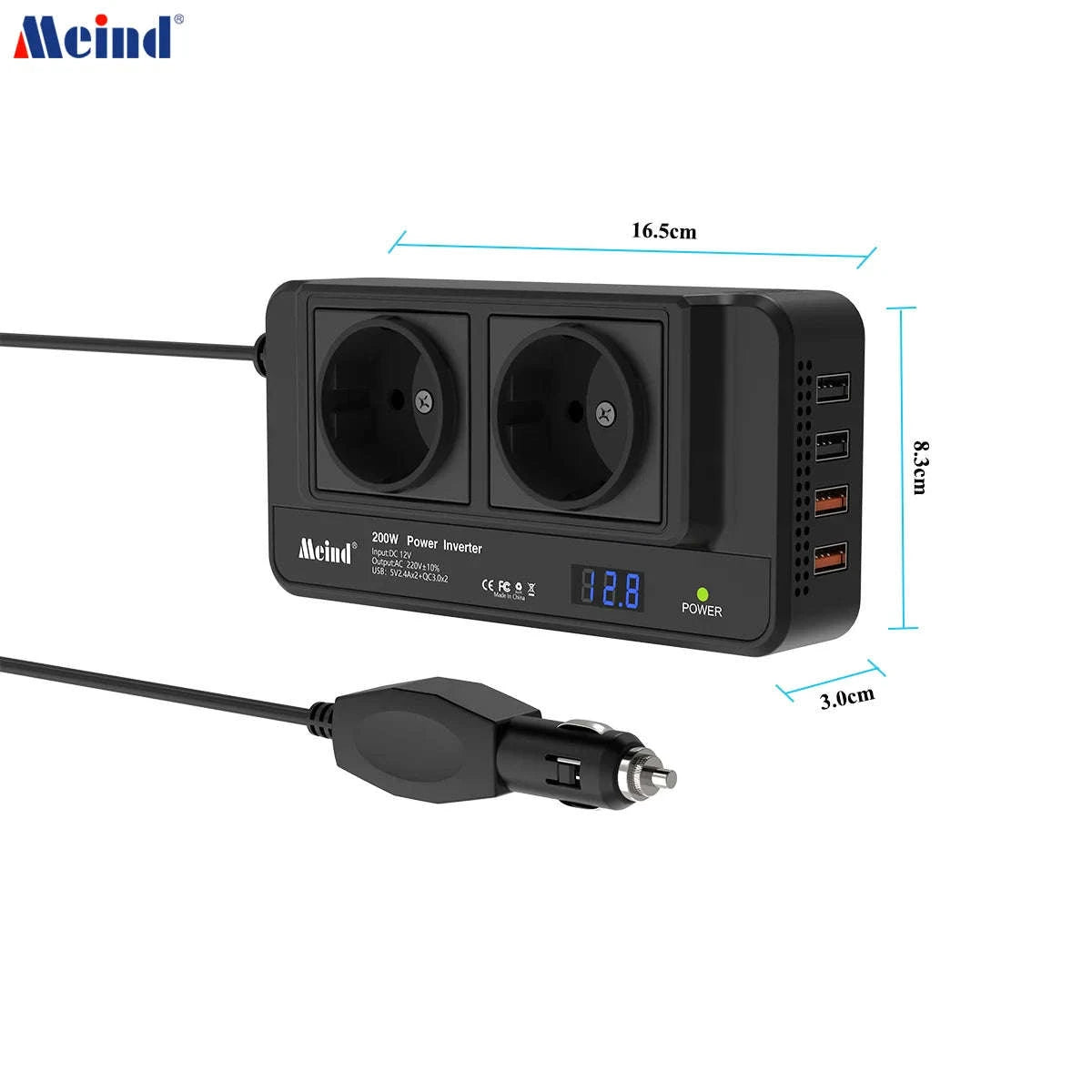 200W Car Power Inverter 12V to 220V-black