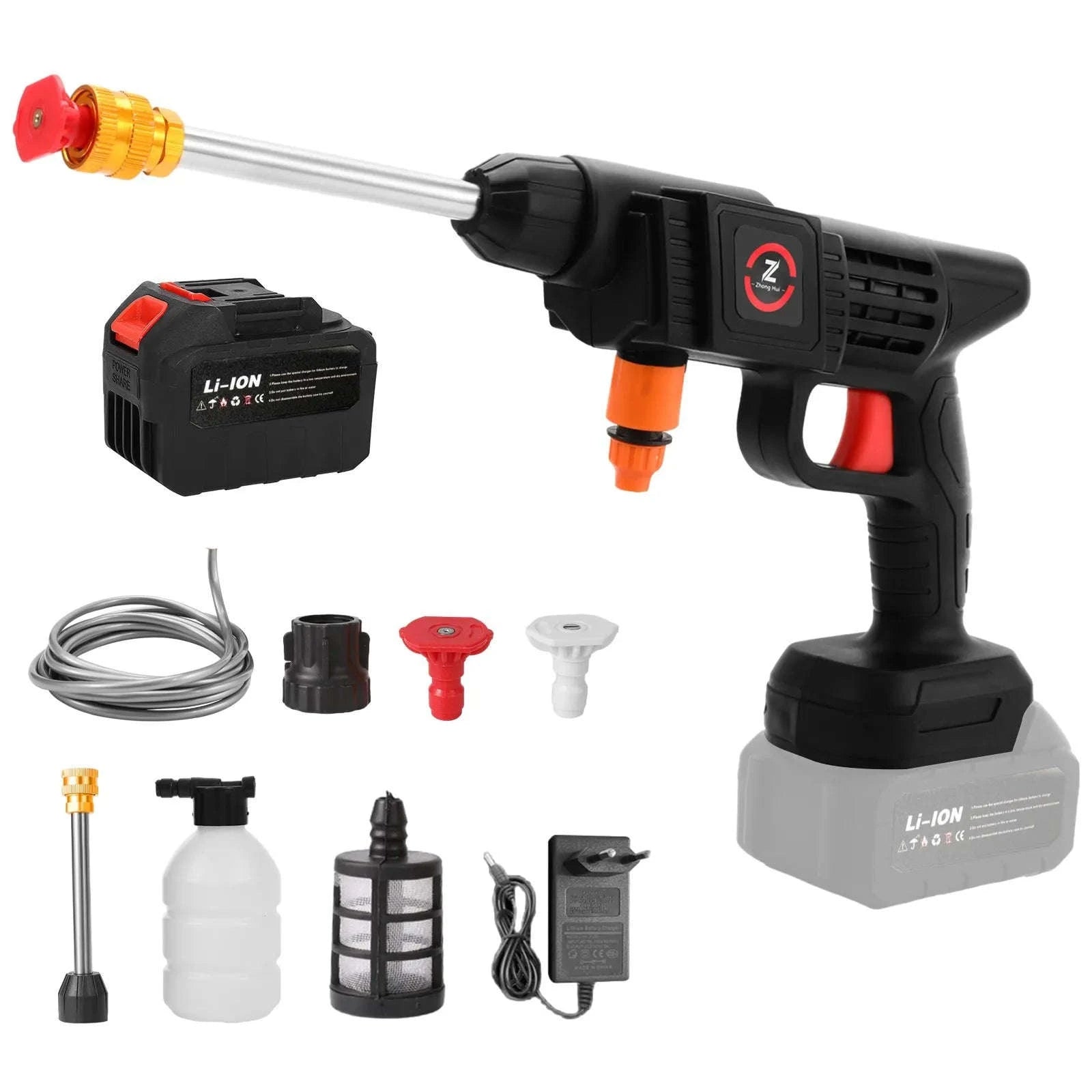 200W Cordless High Pressure Spray Gun Car Washer-With 2X15Cell Battery / spain / Electric