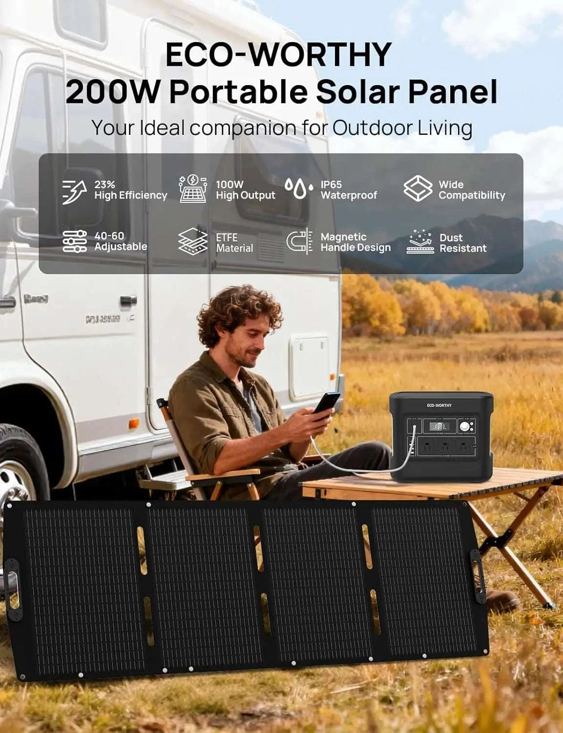 200W Portable Solar Panel with 23% Efficiency & Adjustable Kickstand-United States