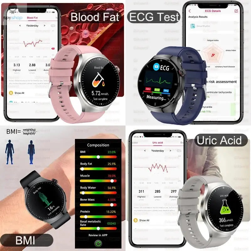 2024 New Medical Grade Smart Watch Blood Sugar Blood Lipid Uric Acid ECG+PPG Body Temperature Bluetooth Call Health Smartwatch Spy-shop.com