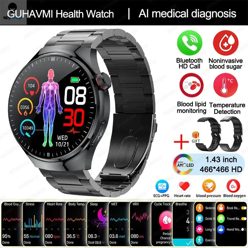 2024 New Medical Grade Smart Watch Blood Sugar Blood Lipid Uric Acid ECG+PPG Body Temperature Bluetooth Call Health Smartwatch Spy-shop.com
