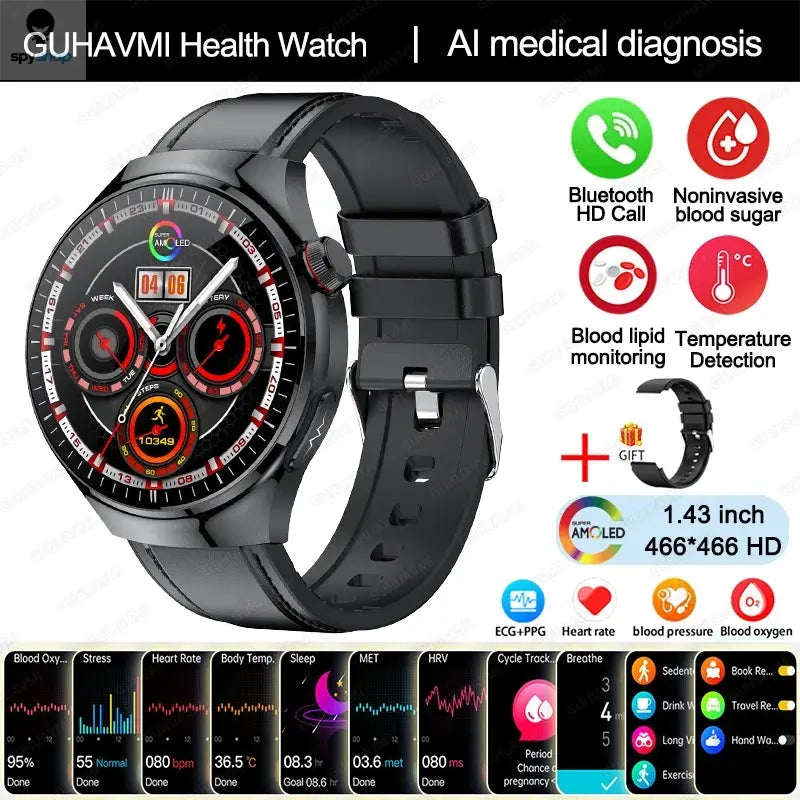 2024 New Medical Grade Smart Watch Blood Sugar Blood Lipid Uric Acid ECG+PPG Body Temperature Bluetooth Call Health Smartwatch Spy-shop.com