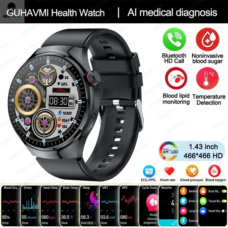 2024 New Medical Grade Smart Watch Blood Sugar Blood Lipid Uric Acid ECG+PPG Body Temperature Bluetooth Call Health Smartwatch Spy-shop.com
