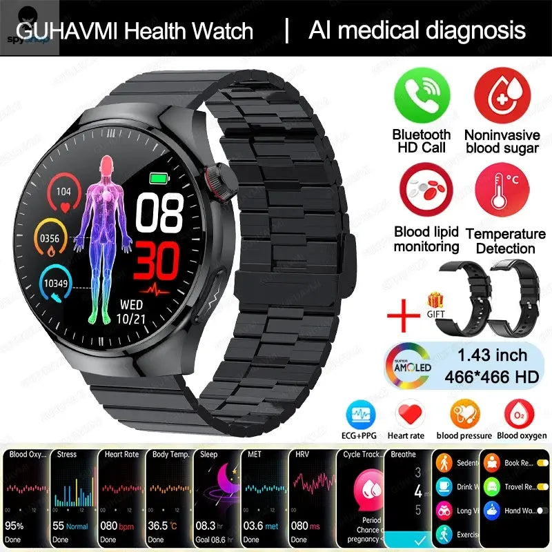 2024 New Medical Grade Smart Watch Blood Sugar Blood Lipid Uric Acid ECG+PPG Body Temperature Bluetooth Call Health Smartwatch Spy-shop.com