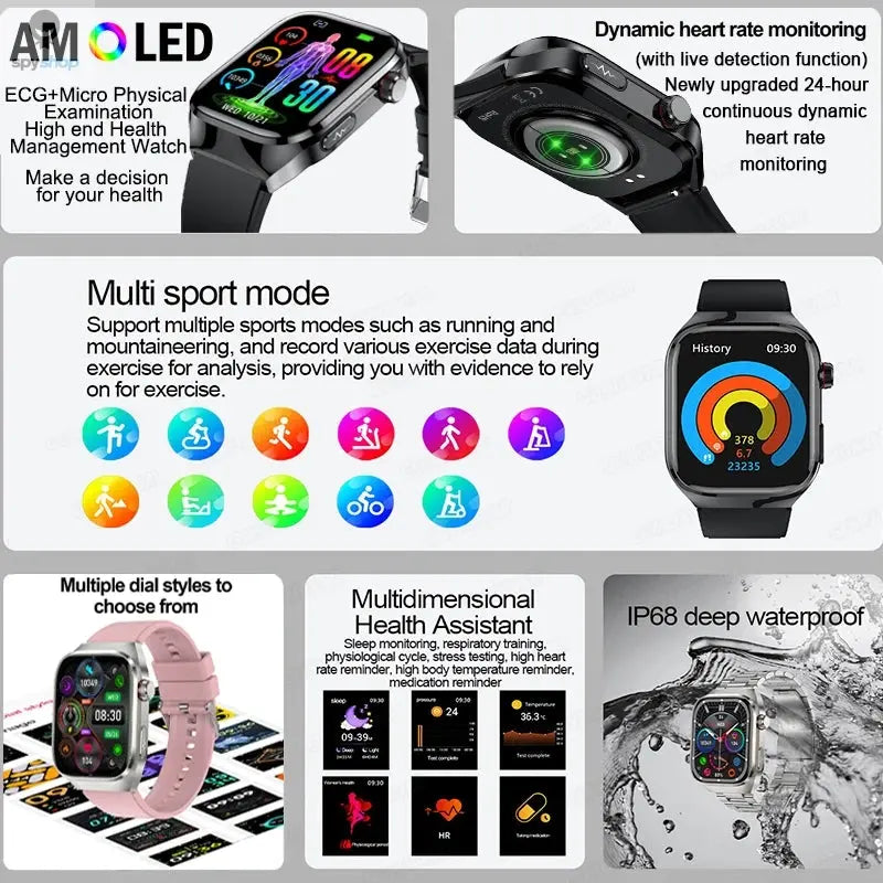 2024 New Uric Acid Blood Fat Smart Watch Men Blood Sugar ECG+PPG Blood Pressure Bluetooth Call Sports for Xiaomi Health Watch Spy-shop.com