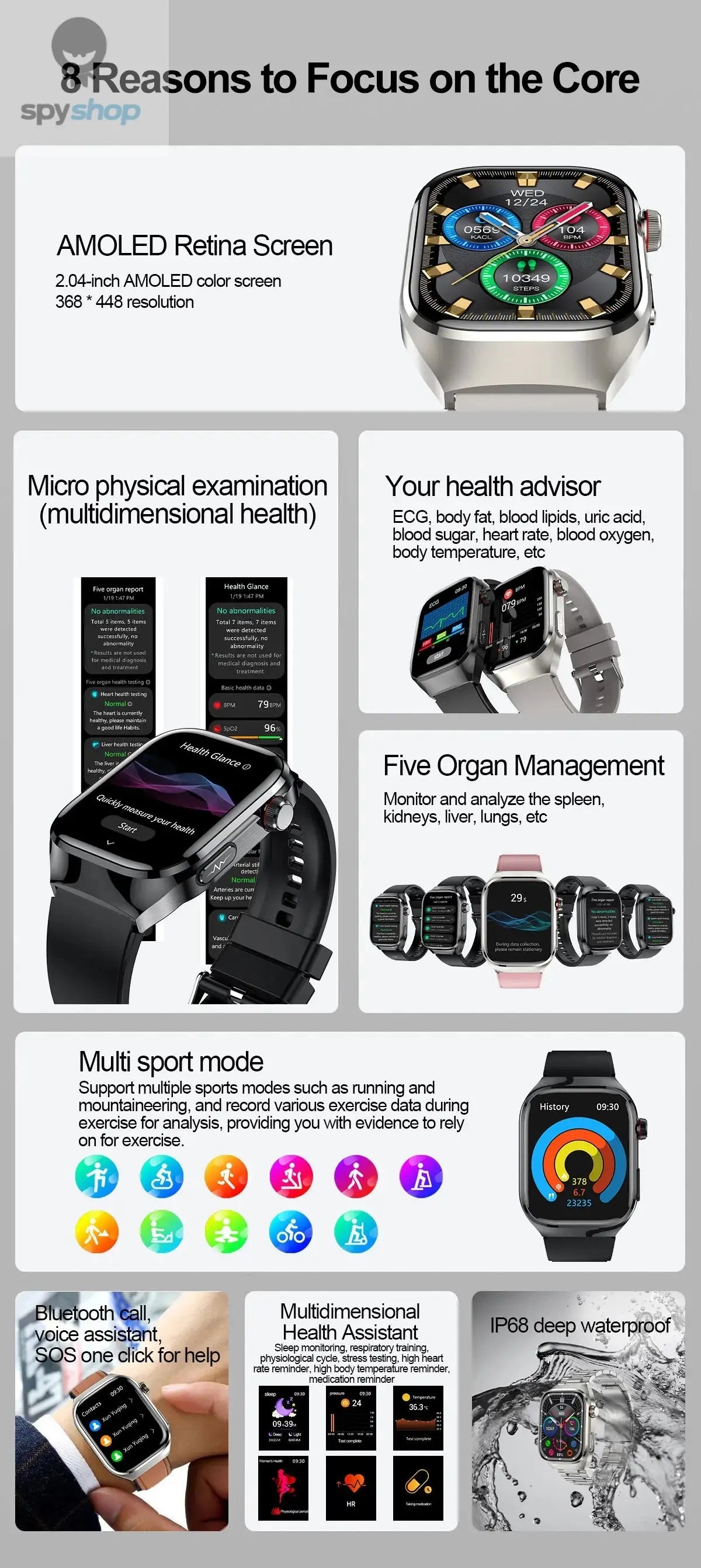 2024 New Uric Acid Blood Fat Smart Watch Men Blood Sugar ECG+PPG Blood Pressure Bluetooth Call Sports for Xiaomi Health Watch Spy-shop.com