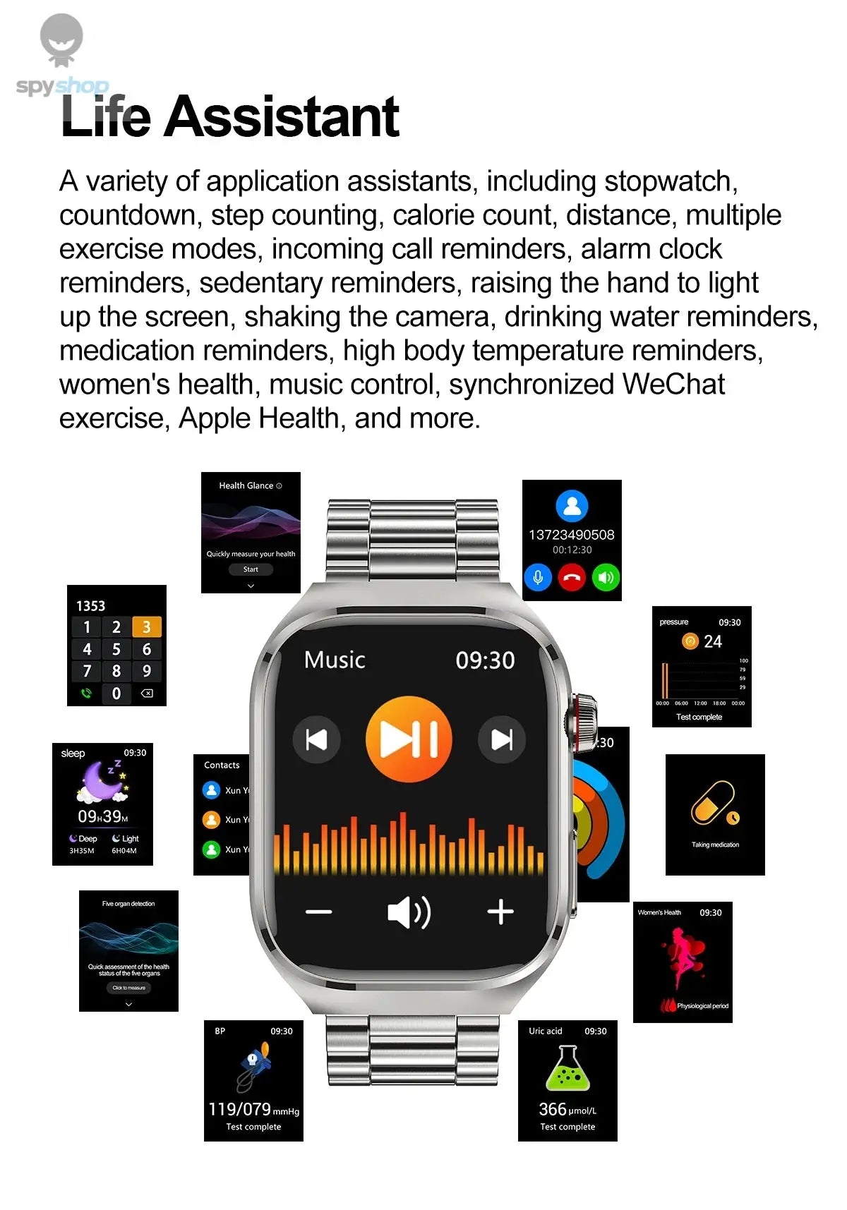 2024 New Uric Acid Blood Fat Smart Watch Men Blood Sugar ECG+PPG Blood Pressure Bluetooth Call Sports for Xiaomi Health Watch Spy-shop.com