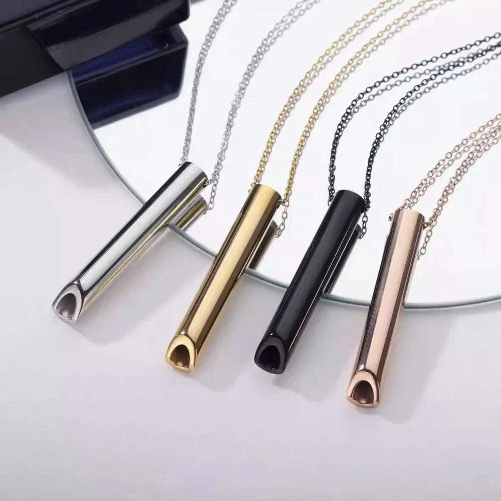 2024 New Stainless Steel Whistle Necklace Unisex Slow Breathing Decompression Tubular Pendant Jewelry Commuter Party Gift Giving-Rose gold