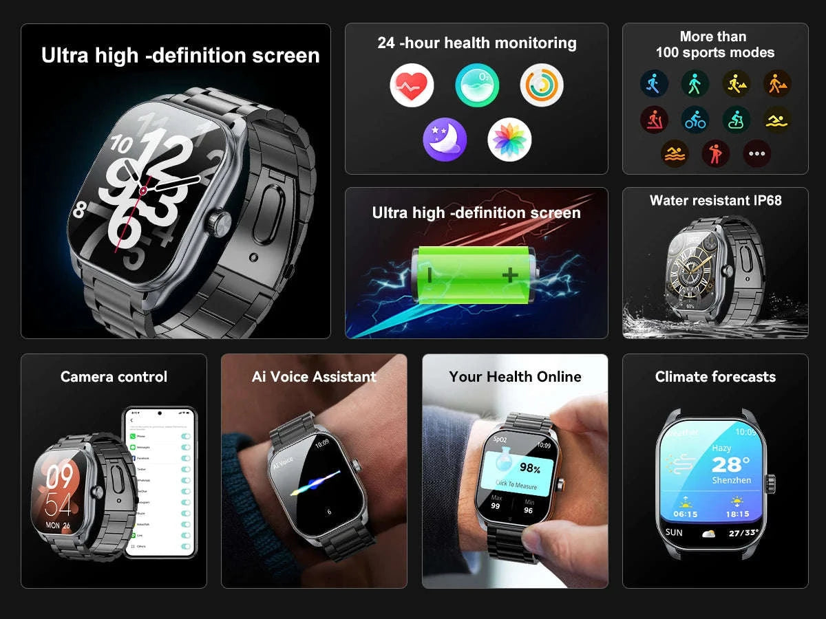 2024 Smart Watch for Men with 2.01-Inch Curved Display-jx629 black steel / spain