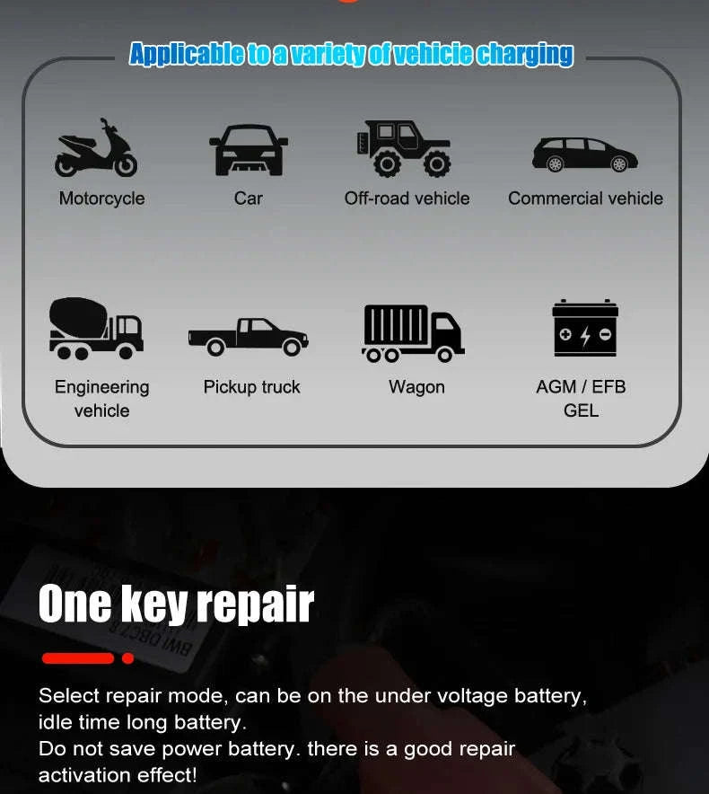 20A/10A Smart Car & Motorcycle Battery Charger 12V/24V-20A 10A red