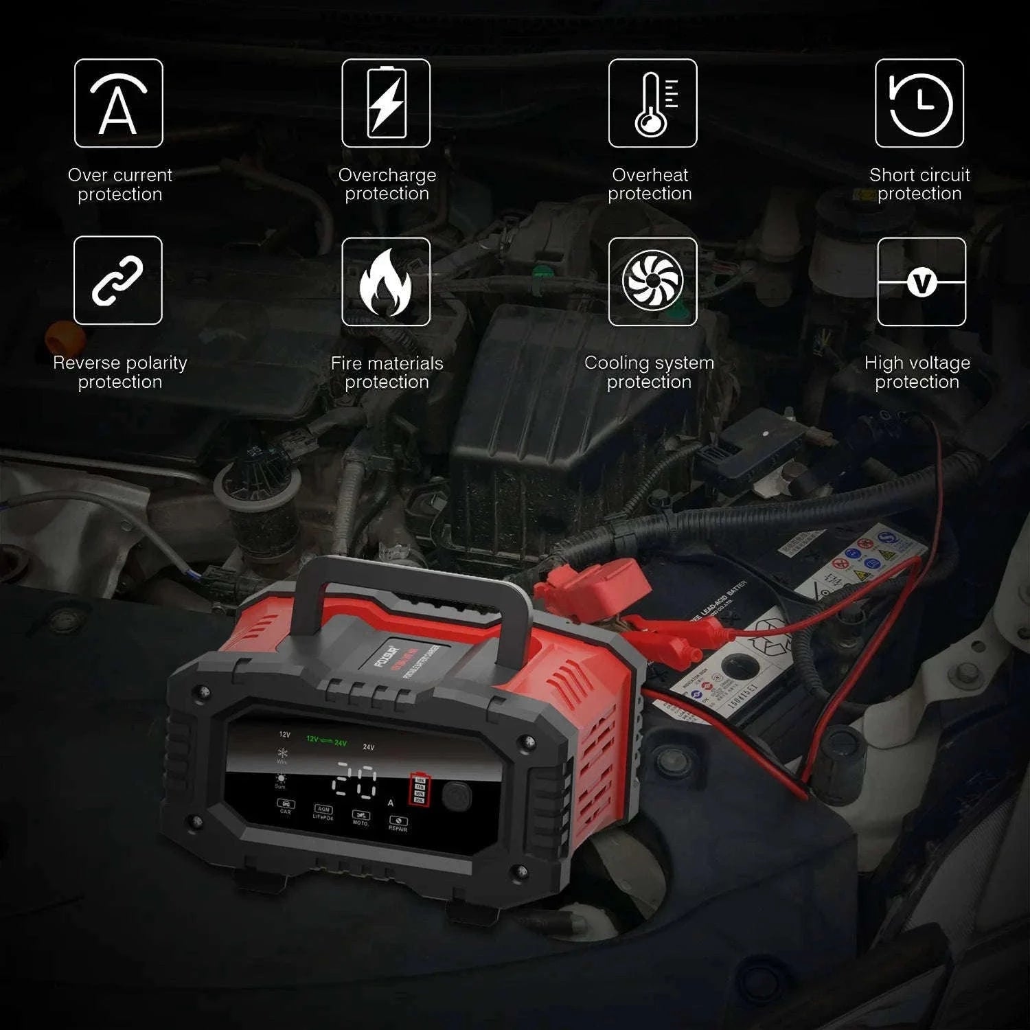 20A/10A Smart Car & Motorcycle Battery Charger 12V/24V-20A 10A red