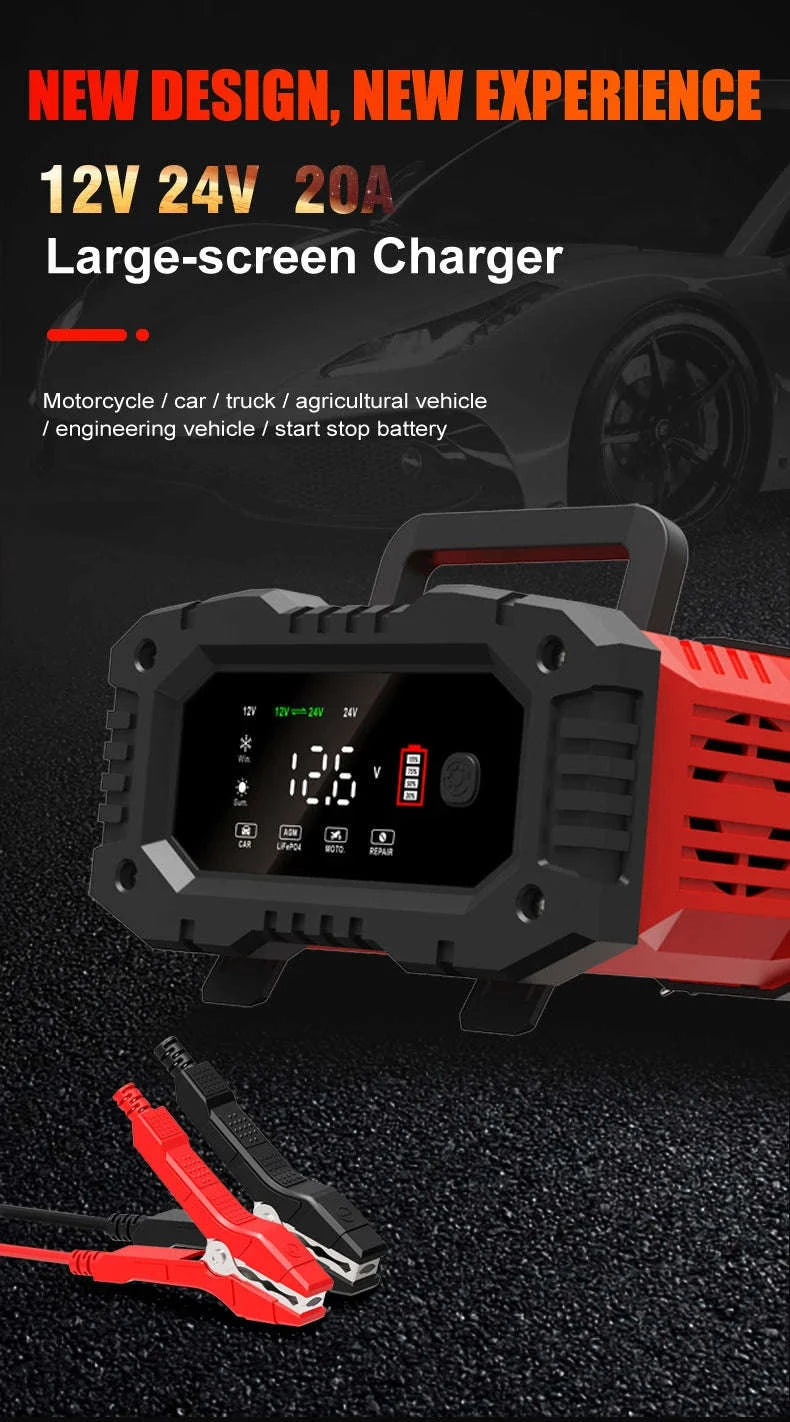 20A/10A Smart Car & Motorcycle Battery Charger 12V/24V-20A 10A red
