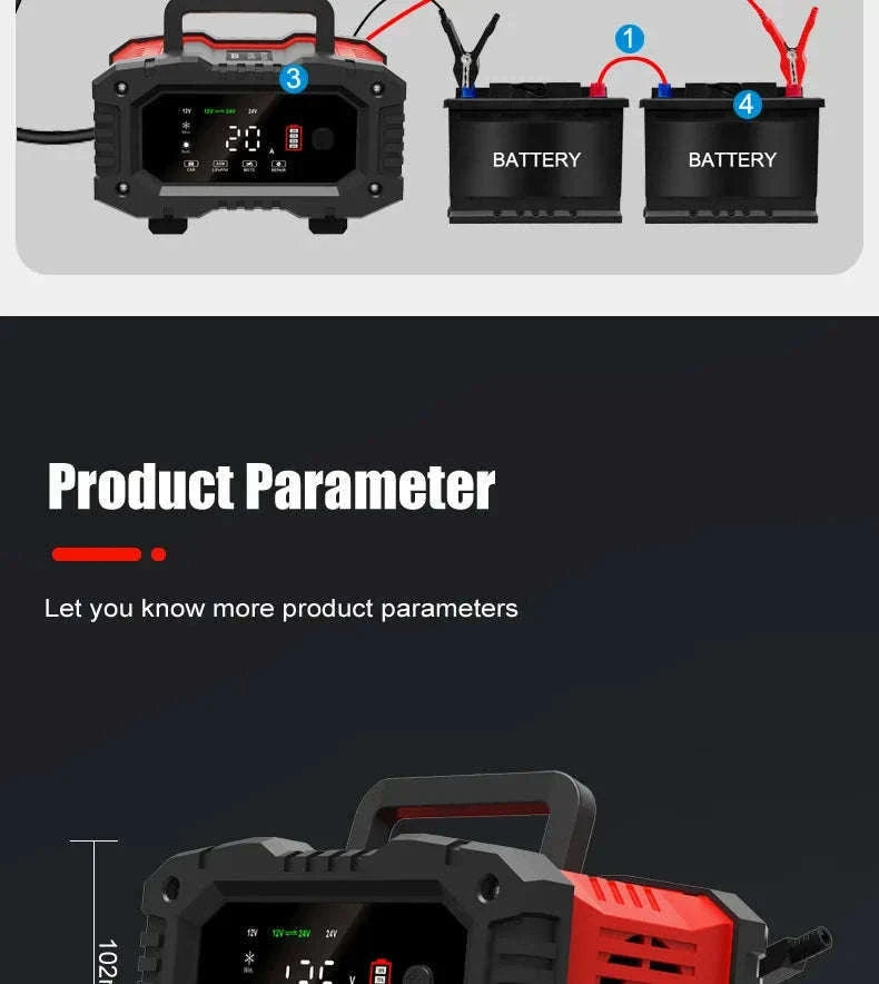 20A/10A Smart Car & Motorcycle Battery Charger 12V/24V-20A 10A red