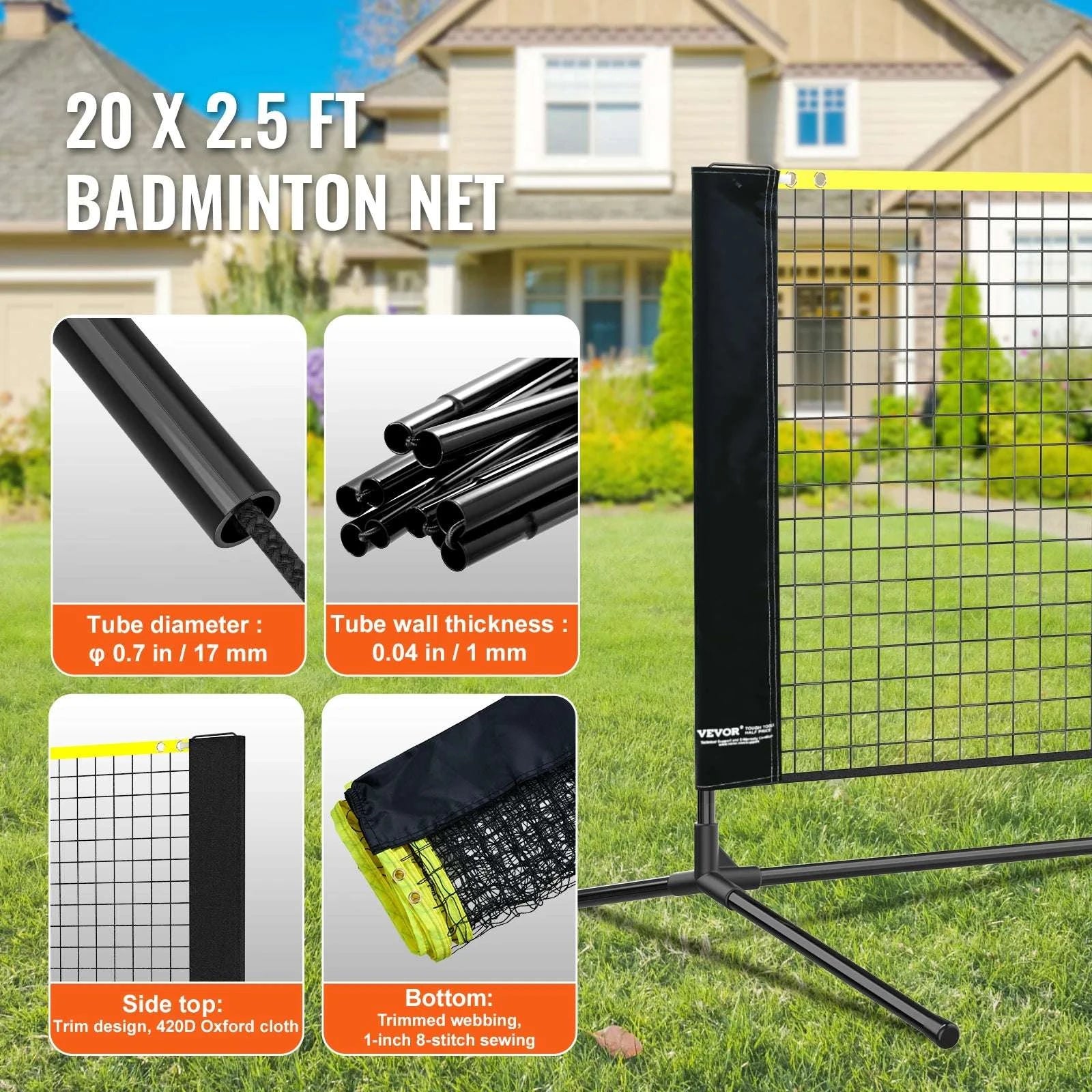 20FT Portable Badminton & Pickleball Net Set with Adjustable Height-United States