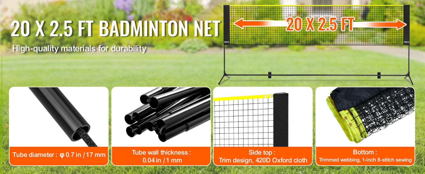 20FT Portable Badminton & Pickleball Net Set with Adjustable Height-United States