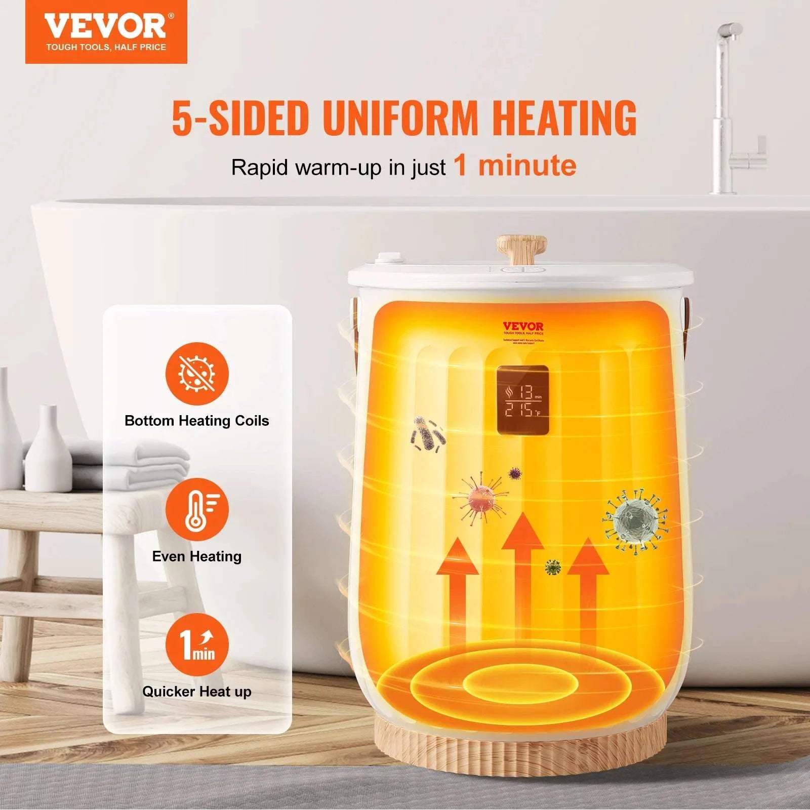 20L Large Towel Warmer Bucket with Timer, LED Display & Child Lock-Indicator Lights / United States