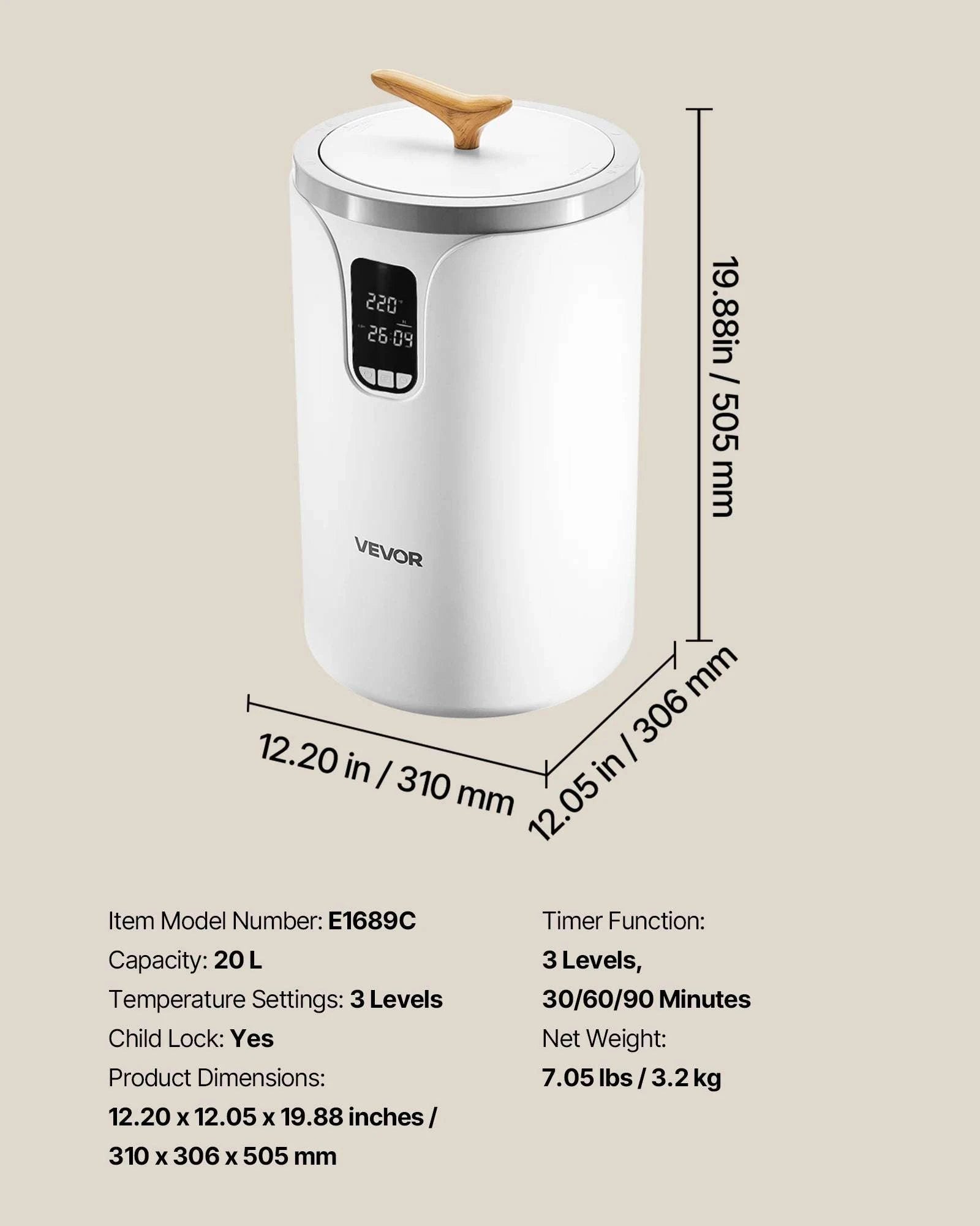 20L Towel Warmer Bucket with Timer, LED Light & Safety Lock-White 20L / Poland