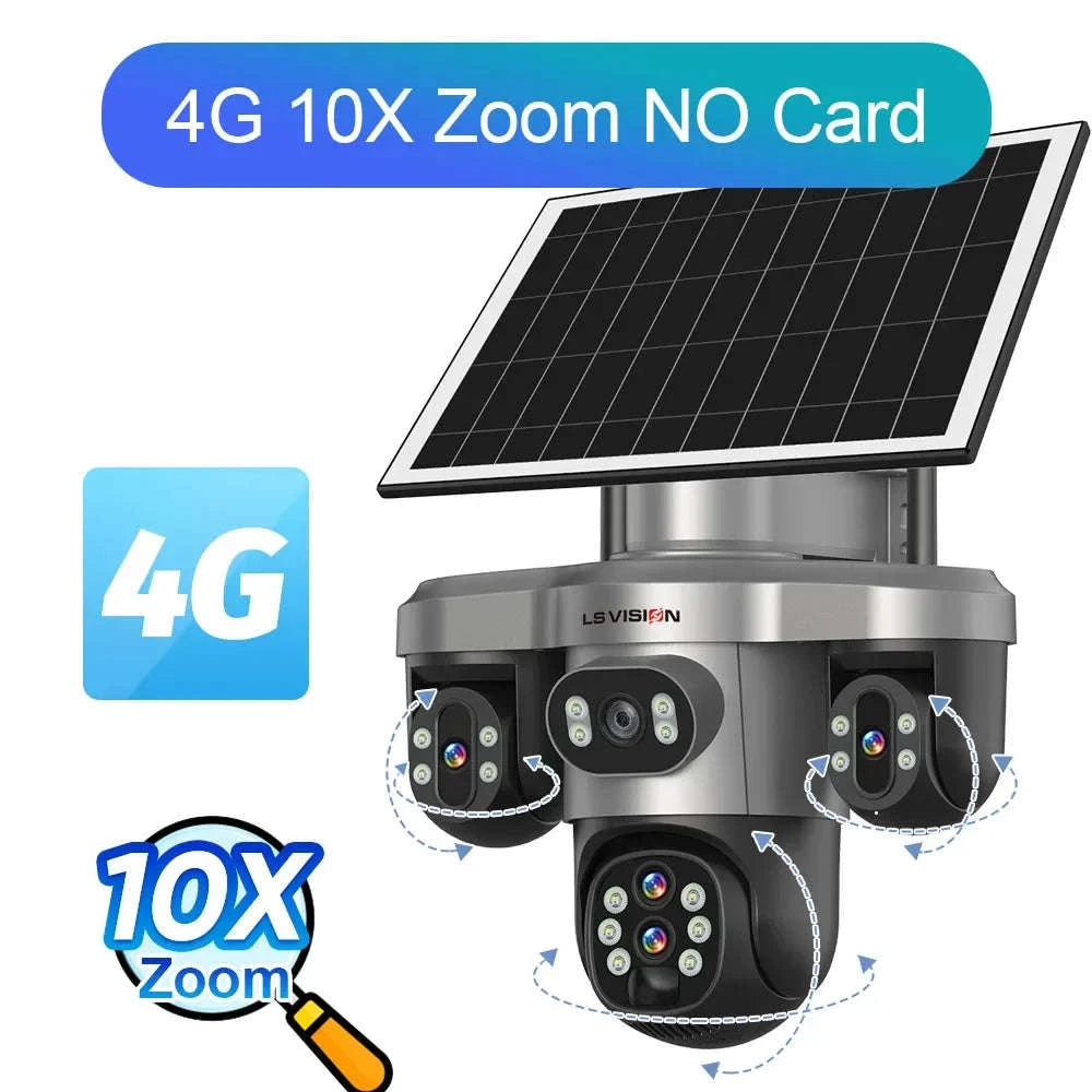 20MP 4-Lens 4G Solar Security Camera with 10X Zoom-4G 10XZoom Add 64G / CHINA