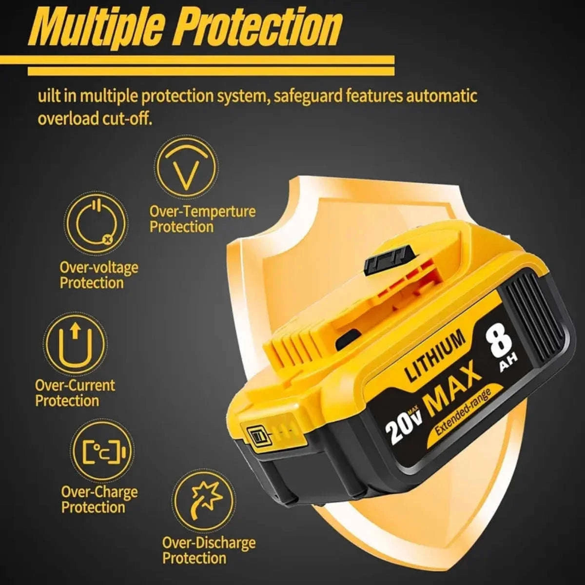 20V 8.0Ah Lithium Battery for DeWalt Tools – DCB200 Compatible-6PACK / United States