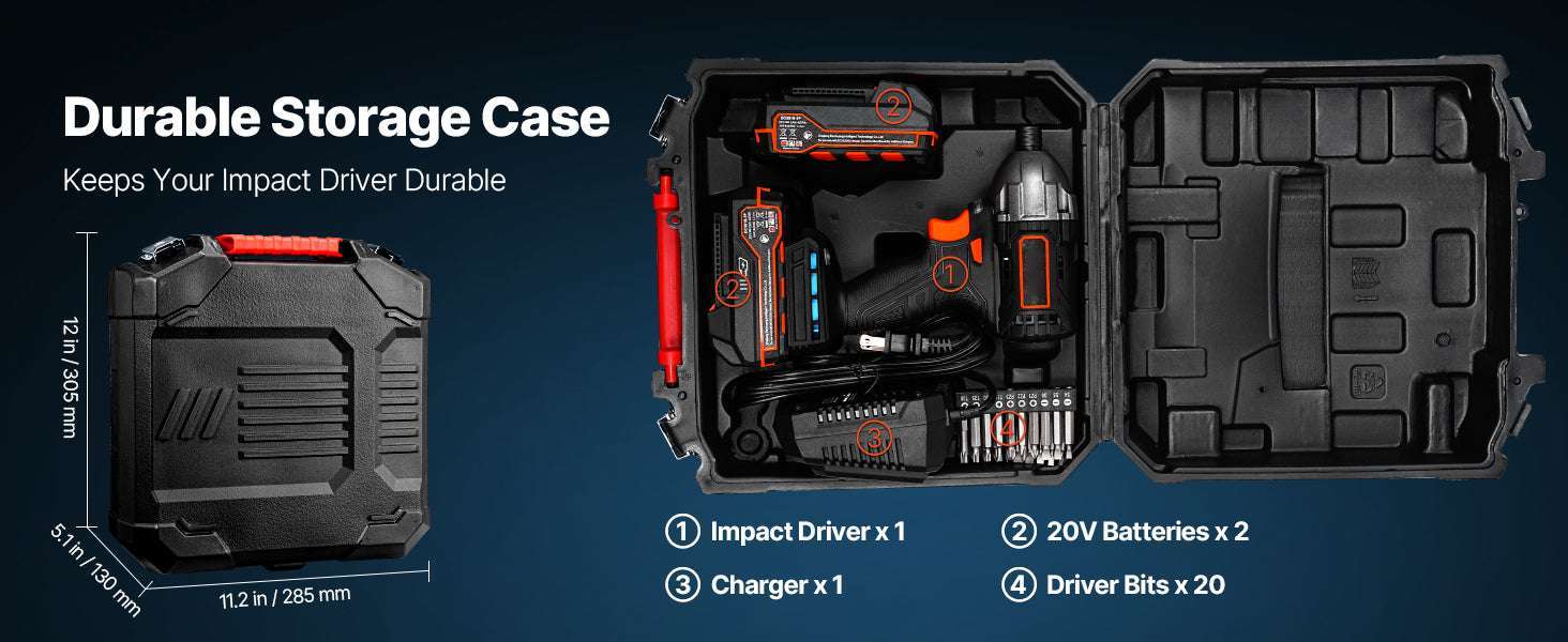 20V Cordless Impact Driver 2800 RPM with Battery, Bits & LED Light-20V 180N.m / United States