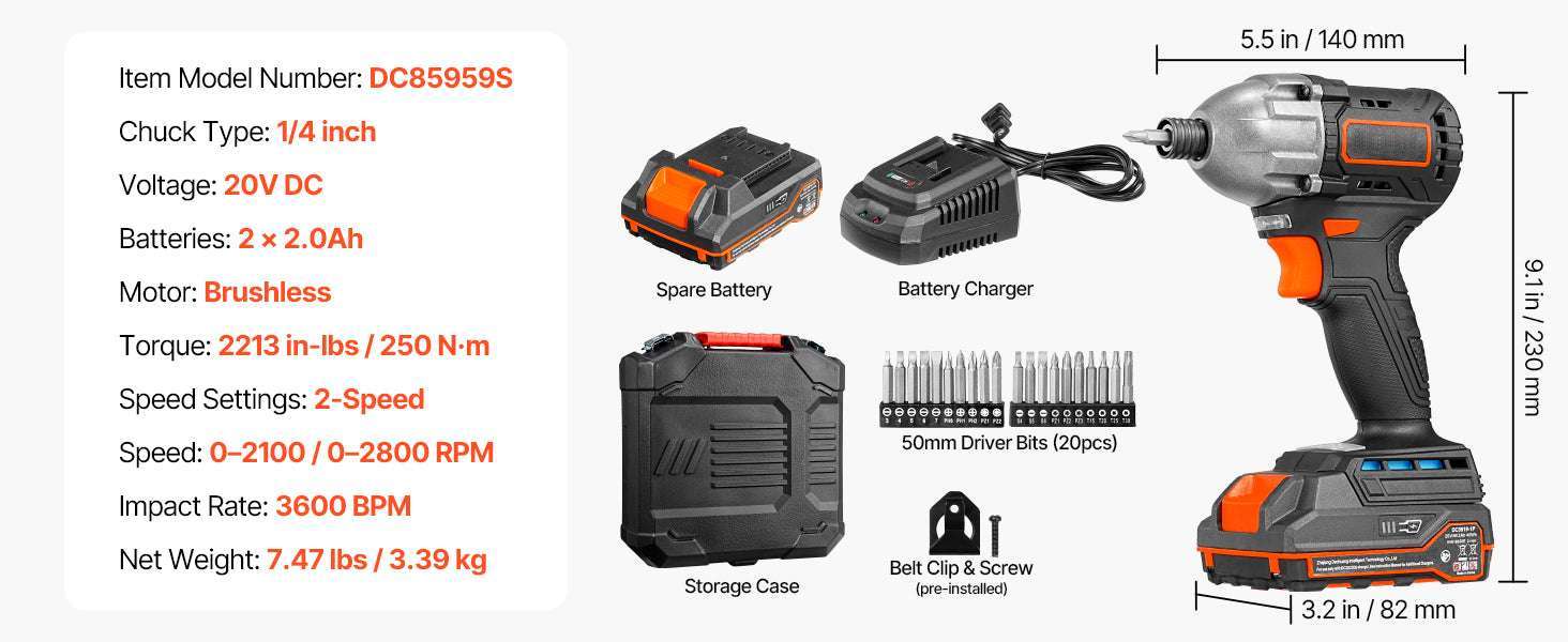 20V Cordless Impact Driver 2800 RPM with Battery, Bits & LED Light-20V 180N.m / United States